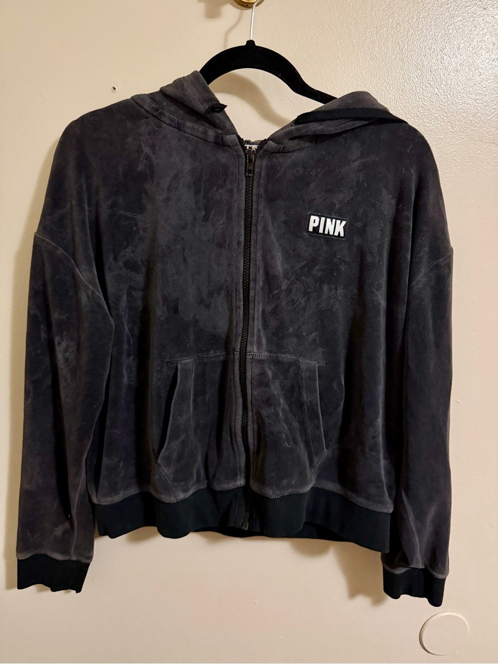 Victoria's Secret PINK Black Hooded Velour Jacket